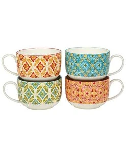 Damask Floral Set Of 4 Jumbo Cups 4 Assorted Home