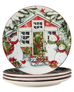 Snowman's Farmhouse Set Of 4 Dinner Plates Home