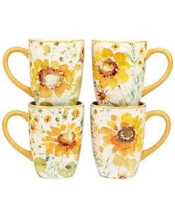 Set Of 4 Sunflowers Forever Mugs Home