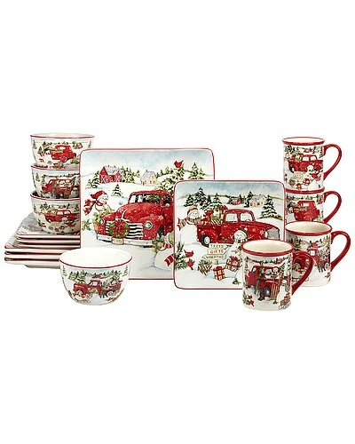 Red Truck Snowman 16Pc Dinnerware Set Home 1 Red Truck Snowman 16Pc Dinnerware Set Home