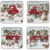 Red Truck Snowman Set Of 4 Dessert Plates Home