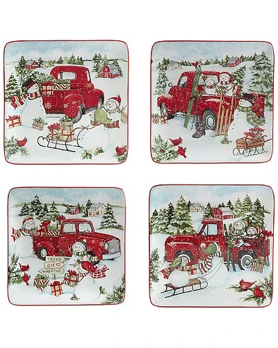 Red Truck Snowman Set Of 4 Dessert Plates Home 1 Red Truck Snowman Set Of 4 Dessert Plates Home