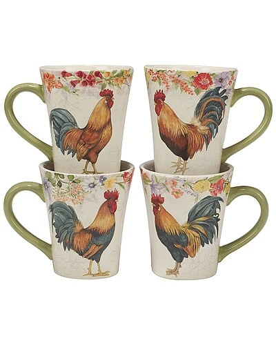 Floral Rooster Mugs (Set Of 4) Home 1 Floral Rooster Mugs (Set Of 4) Home