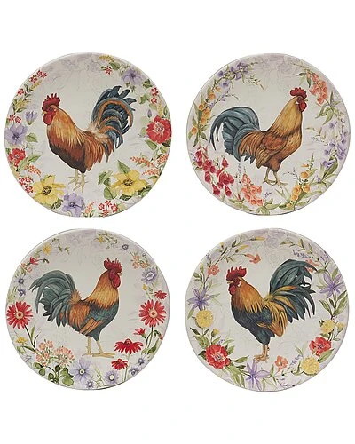 Floral Rooster Salad Plates (Set Of 4) Home 1 Floral Rooster Salad Plates (Set Of 4) Home