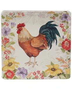 Floral Rooster Square Platter Home