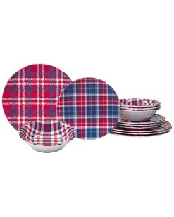 Patriotic Plaid 12pc Dinnerware Set Home
