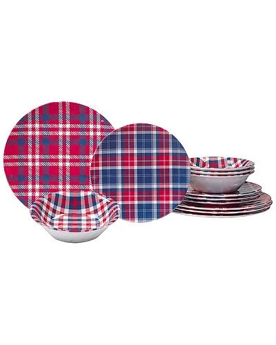 Patriotic Plaid 12pc Dinnerware Set Home 1 Patriotic Plaid 12pc Dinnerware Set Home