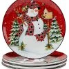 Hristmas Lodge Snowman Set Of 4 Dinner Plates Home