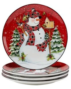 Hristmas Lodge Snowman Set Of 4 Dinner Plates Home