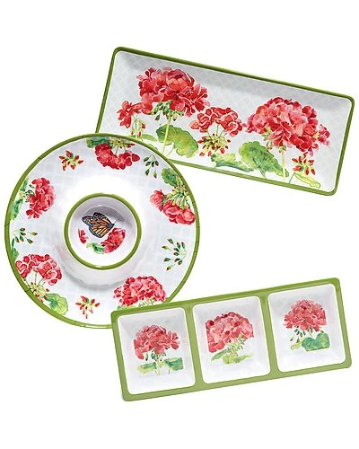 Geraniums 3pc Hostess Set Home 1 Geraniums 3pc Hostess Set Home