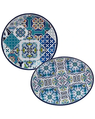 Melamine 2pc Mosaic Platter Set Home 1 Melamine 2pc Mosaic Platter Set Home