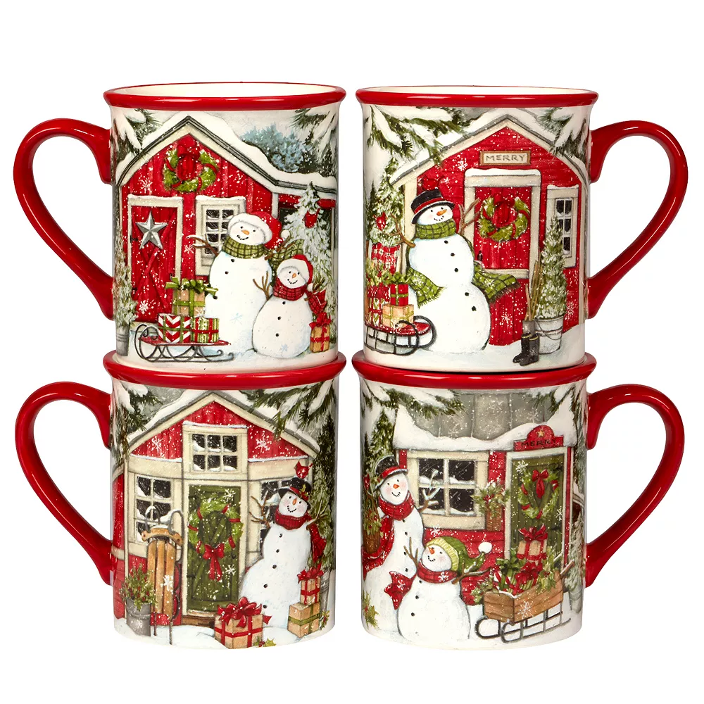 Certified International Snowman's Farmhouse 4-pc. Mug Set 1 Certified International Snowman's Farmhouse 4-pc. Mug Set