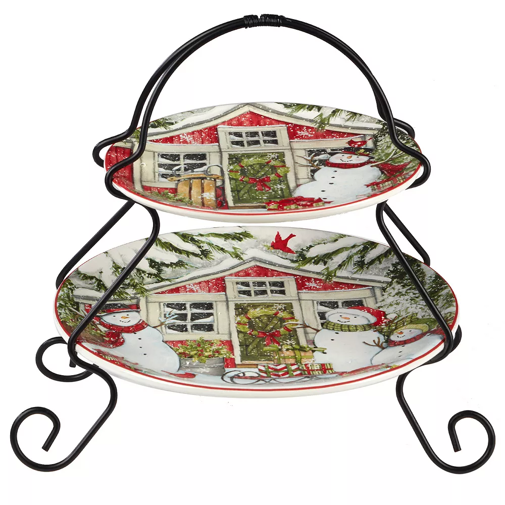 Certified International Snowman's Farmhouse 2-Tiered Server 1 Certified International Snowman's Farmhouse 2-Tiered Server