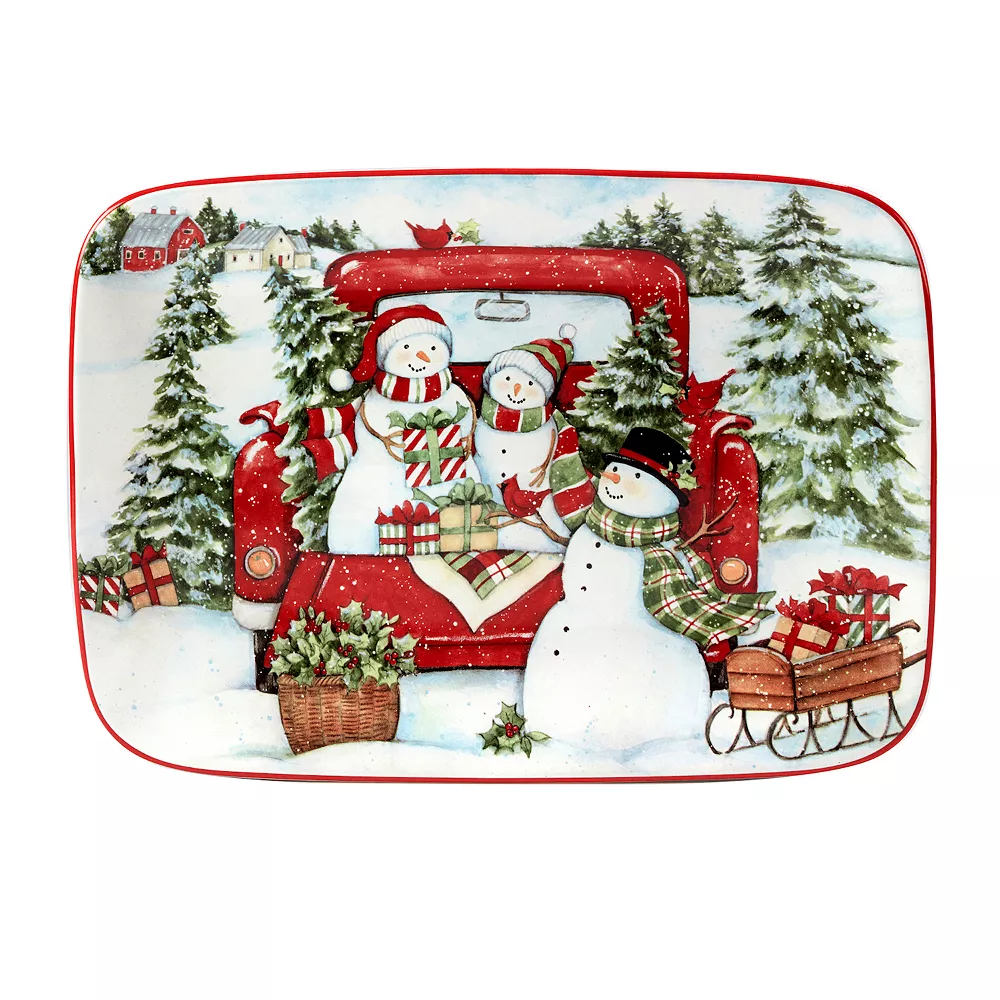 Certified International Red Truck Snowman Rectangle Serving Platter 1 Certified International Red Truck Snowman Rectangle Serving Platter