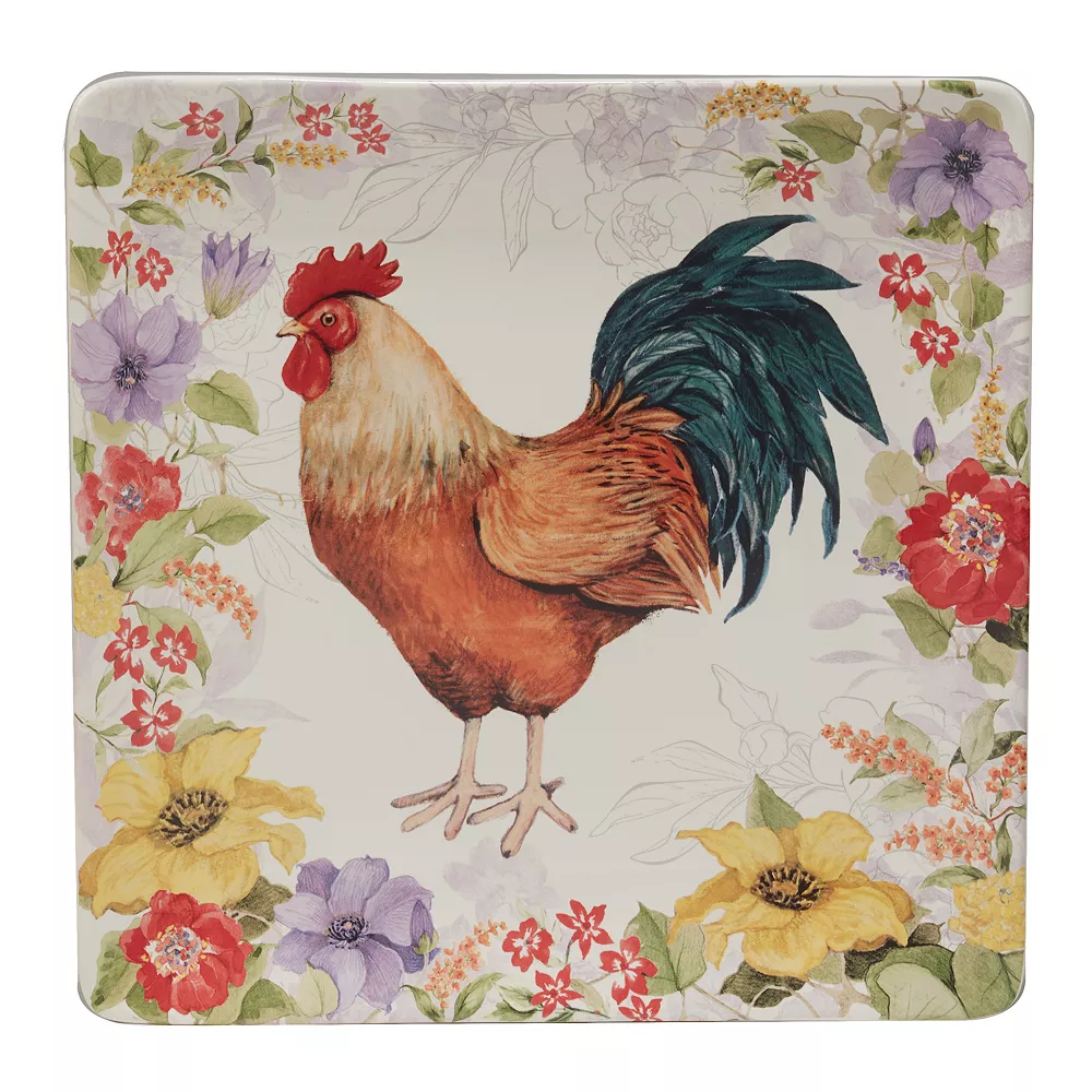 Certified International Floral Rooster Square Platter 1 Certified International Floral Rooster Square Platter