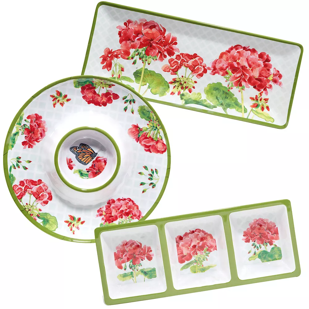 Certified International Geraniums 3-pc. Melamine Hostess Set 1 Certified International Geraniums 3-pc. Melamine Hostess Set